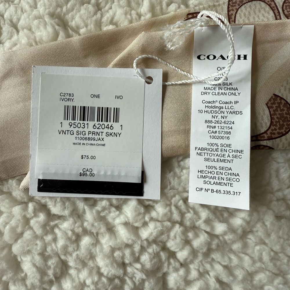 NWT Coach Textured Signature Print Silk Skinny Scarf C2783 - Picture 4 of 6
